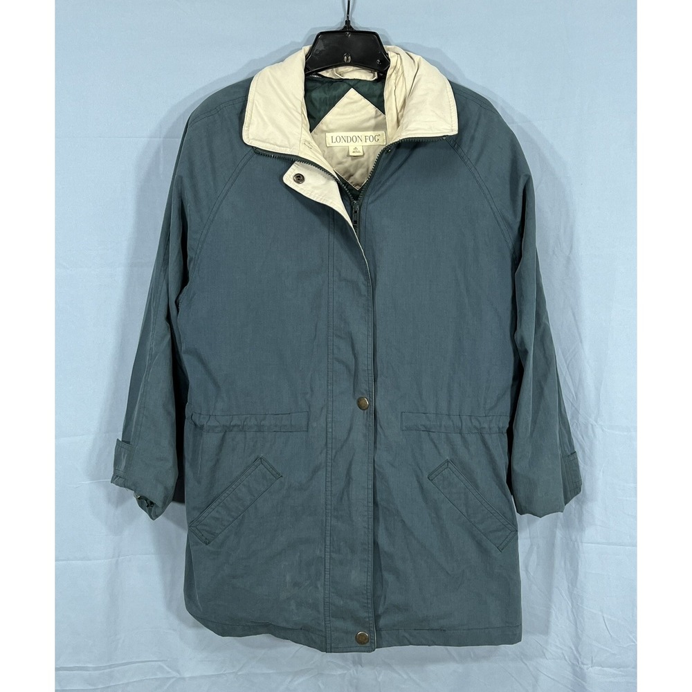 LONDON FOG Men's TEAL BLUE Twill FULL-ZIP Removable Liner 2-POCKET Coat Sz M